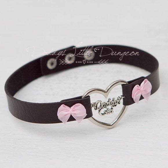 Black Daddy's Girl Charm Heart Day Collar Lolita Choker Satin Bows - Picture 1 of 1